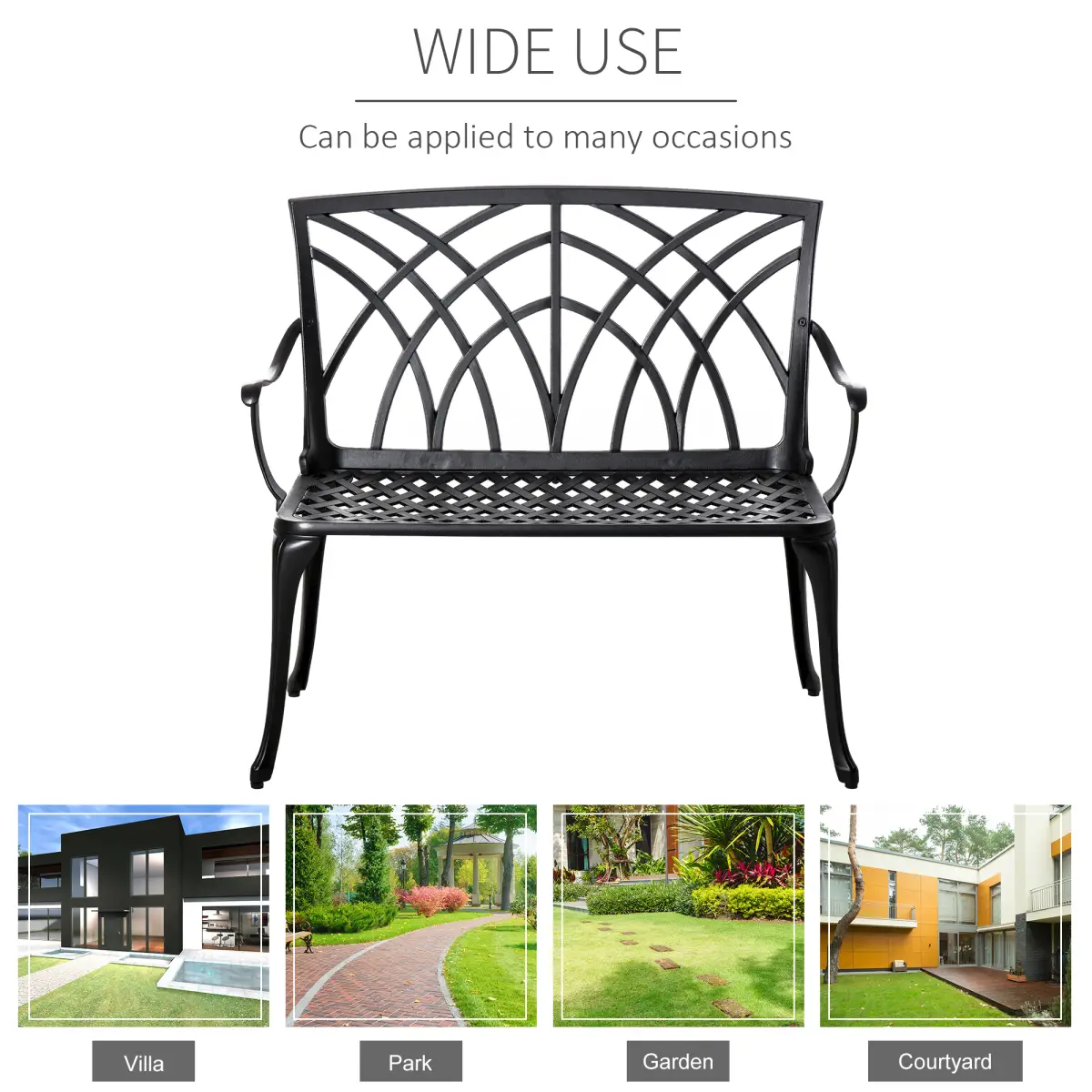 Outsunny 2-Seater Cast Aluminium Garden Bench Loveseat Ergonomic Armrest by Outsunny
