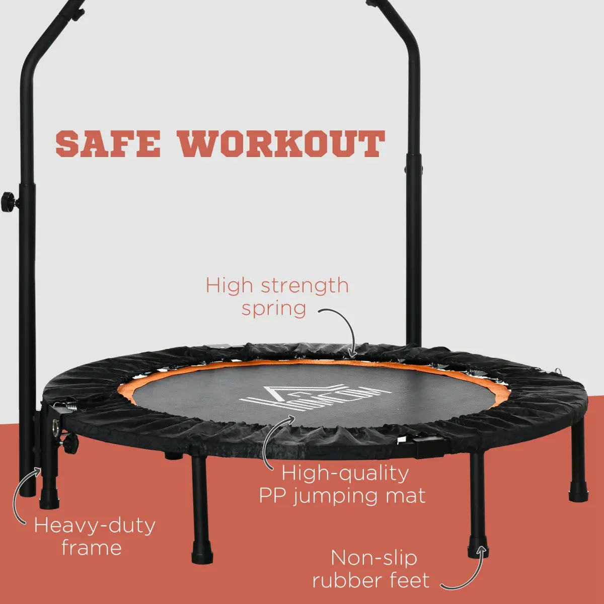 40" Foldable Mini Fitness Trampoline Rebounder Adjustable Foam Handle HOMCOM by Unbranded