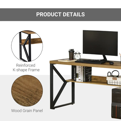 Computer Writing Desk K-Shaped Steel Leg Storage Shelf Home Office by Unbranded