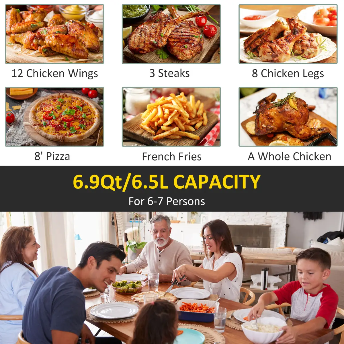 Air Fryer 1700W 6.5L with Digital Display Timer for Low Fat Cooking HOMCOM by Unbranded