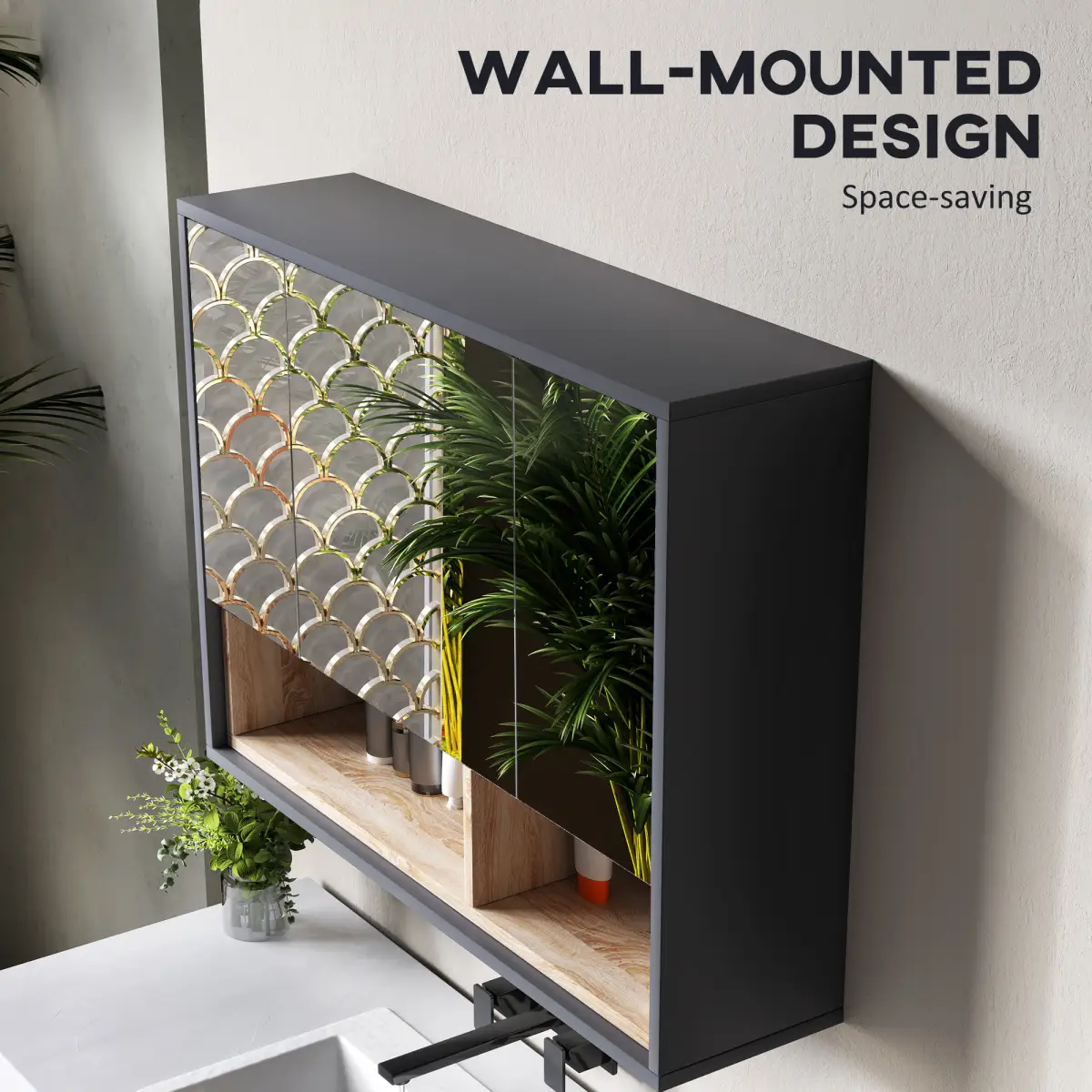 HOMCOM Bathroom Cabinet Wall Mounted Mirror Storage with Shelves Grey by HOMCOM
