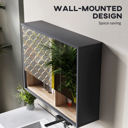 HOMCOM Bathroom Cabinet Wall Mounted Mirror Storage with Shelves Grey by HOMCOM