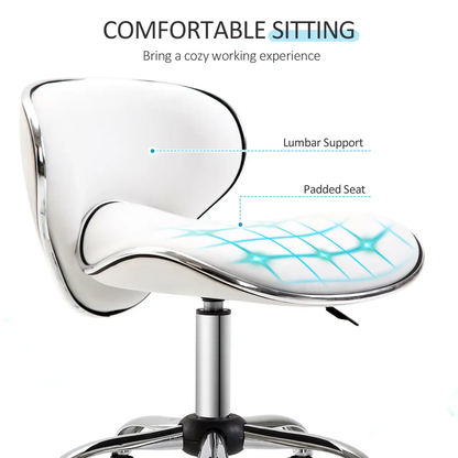 Office Chair Beauty Salon Rolling Technician Stool Chair Low Back White HOMCOM by Unbranded