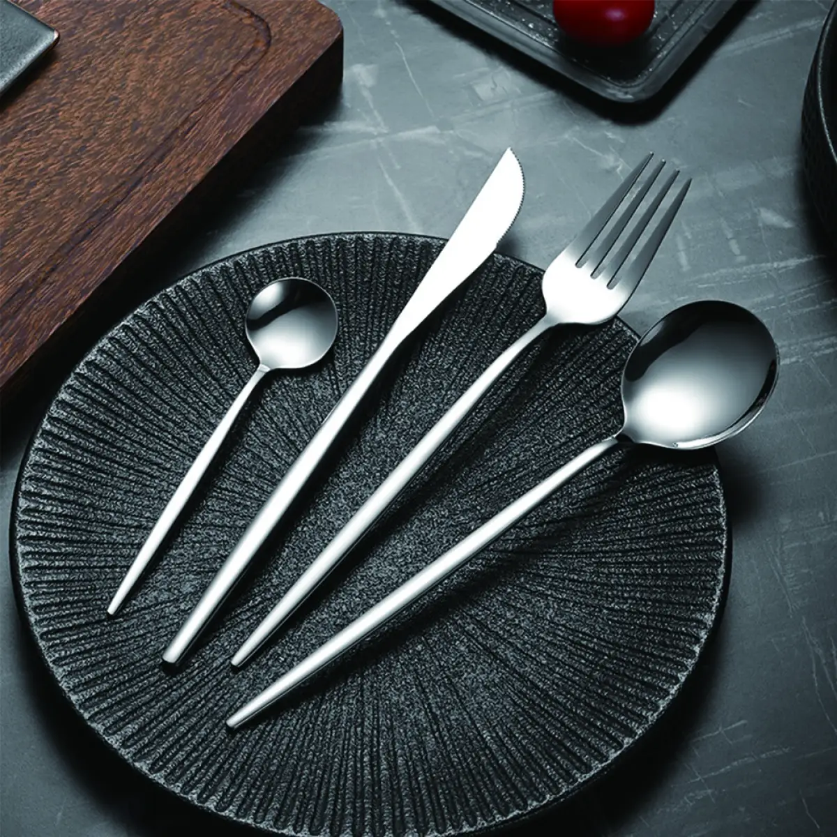 30pc CUTLERY DINNER SET STAINLESS STEEL METAL STAND RACK FORKS TEA SPOONS POLISH by N/A