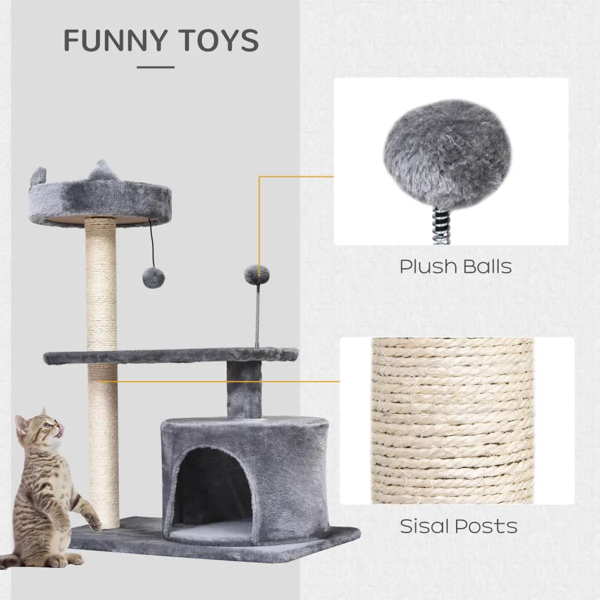 81cm Cat Tree Scratching Post Tower for Kitten Large Cats Activity Centre House by Pawhut