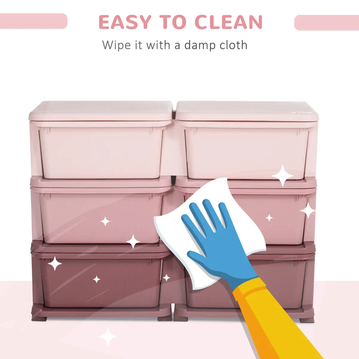 Kids Storage Unit Toy Box Vertical Dresser with Six Drawers - Pink HOMCOM by Unbranded