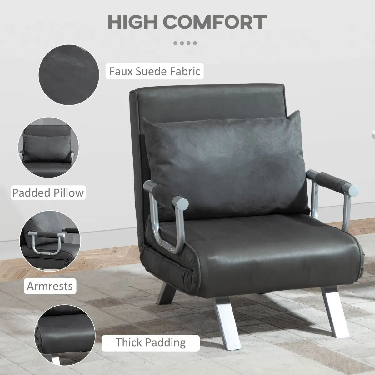 Sofa Bed Foldable Portable Armchair Sleeper Lounge Pillow Dark Grey by Unbranded