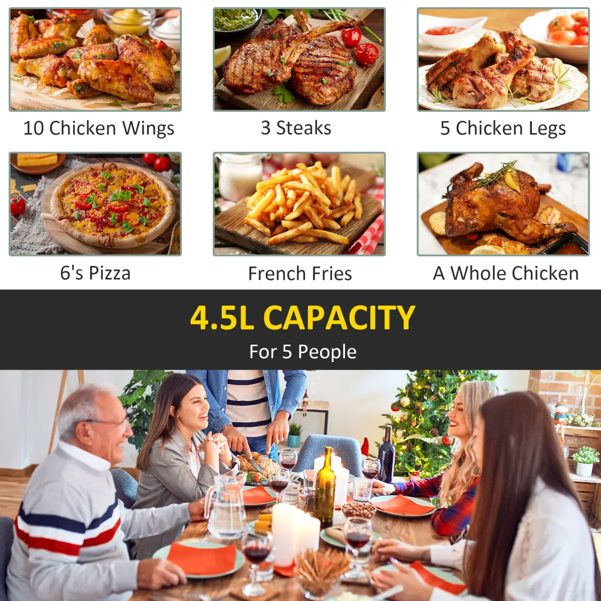 Air Fryer 4.5L 1500W with Digital Display Rapid Air Circulation Timer HOMCOM by Unbranded