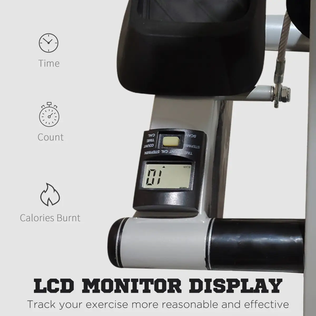 Foldable Stepper Adjustable Step Machine w/ Handlebar LCD Display, Grey HOMCOM by Unbranded