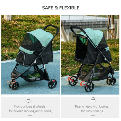 PawHut Dog Stroller for XS Dogs, S Dogs, Cats with Rain Cover - Green by PawHut