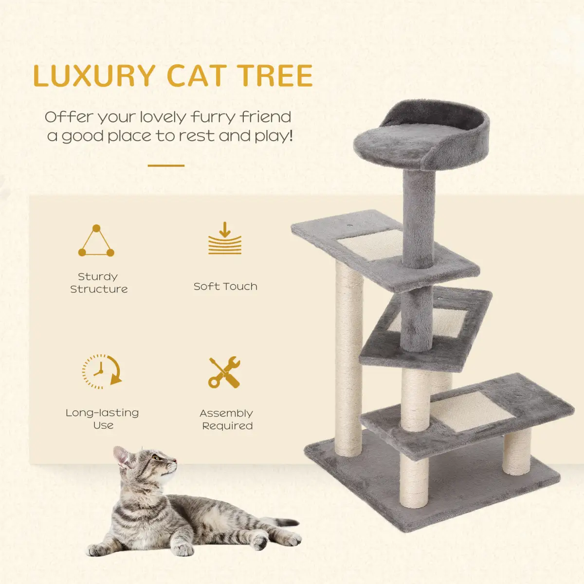 Cat Tree Activity Center Kitten Climbing Tower Scratching Post Plush Pawhut by Unbranded