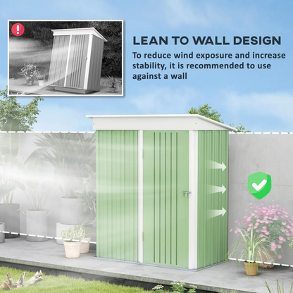 Outsunny Steel Garden Shed, Small Lean-to Shed for Bike Tool, 5x3 ft, Green by Outsunny