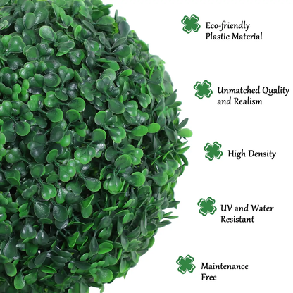 PE Set of 2 Artificial Boxwood Three Balls Topiary Plant Tree's Green by Outsunny