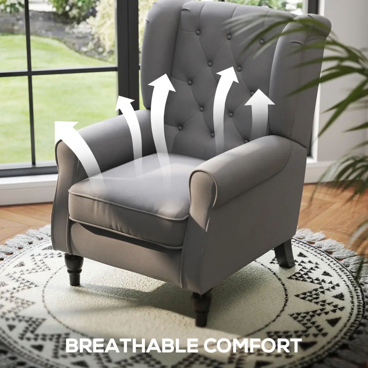 Accent Armchair Home Furniture Retro Tufted Club Wood Fabric Dark Grey by HOMCOM