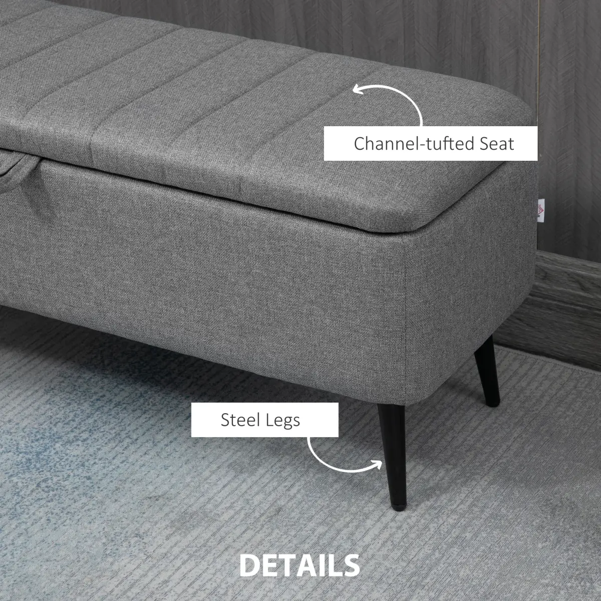Storage Ottoman Bench, Linen Fabric Footstool with Steel Legs Grey by HOMCOM
