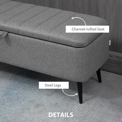 Storage Ottoman Bench, Linen Fabric Footstool with Steel Legs Grey by HOMCOM
