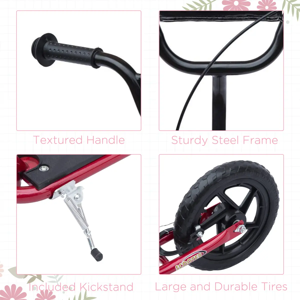 Push Scooter Teen Kids Stunt Bike Ride On with 12" EVA Tyres, Red HOMCOM by Unbranded