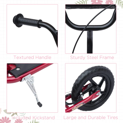 Push Scooter Teen Kids Stunt Bike Ride On with 12" EVA Tyres, Red HOMCOM by Unbranded