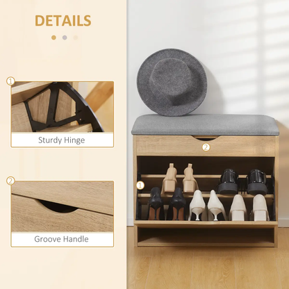 HOMCOM Entryway Shoe Bench with Cushion Storage Cabinet for Living Room Natural by HOMCOM