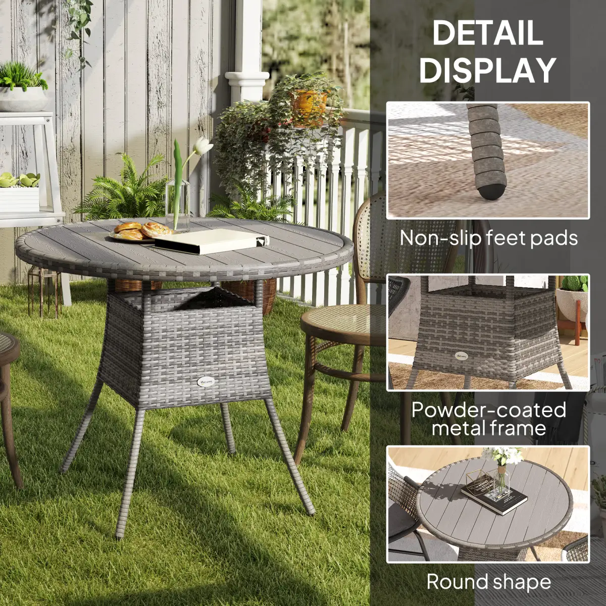 Outsunny Outdoor PE Rattan Dining Table w/ Wood-plastic Composite Top, Grey by Outsunny