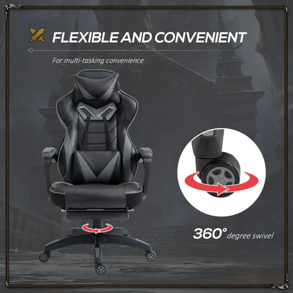 Gaming Chair Ergonomic Reclining w/ Manual Footrest Wheels Stylish Office Grey by Vinsetto