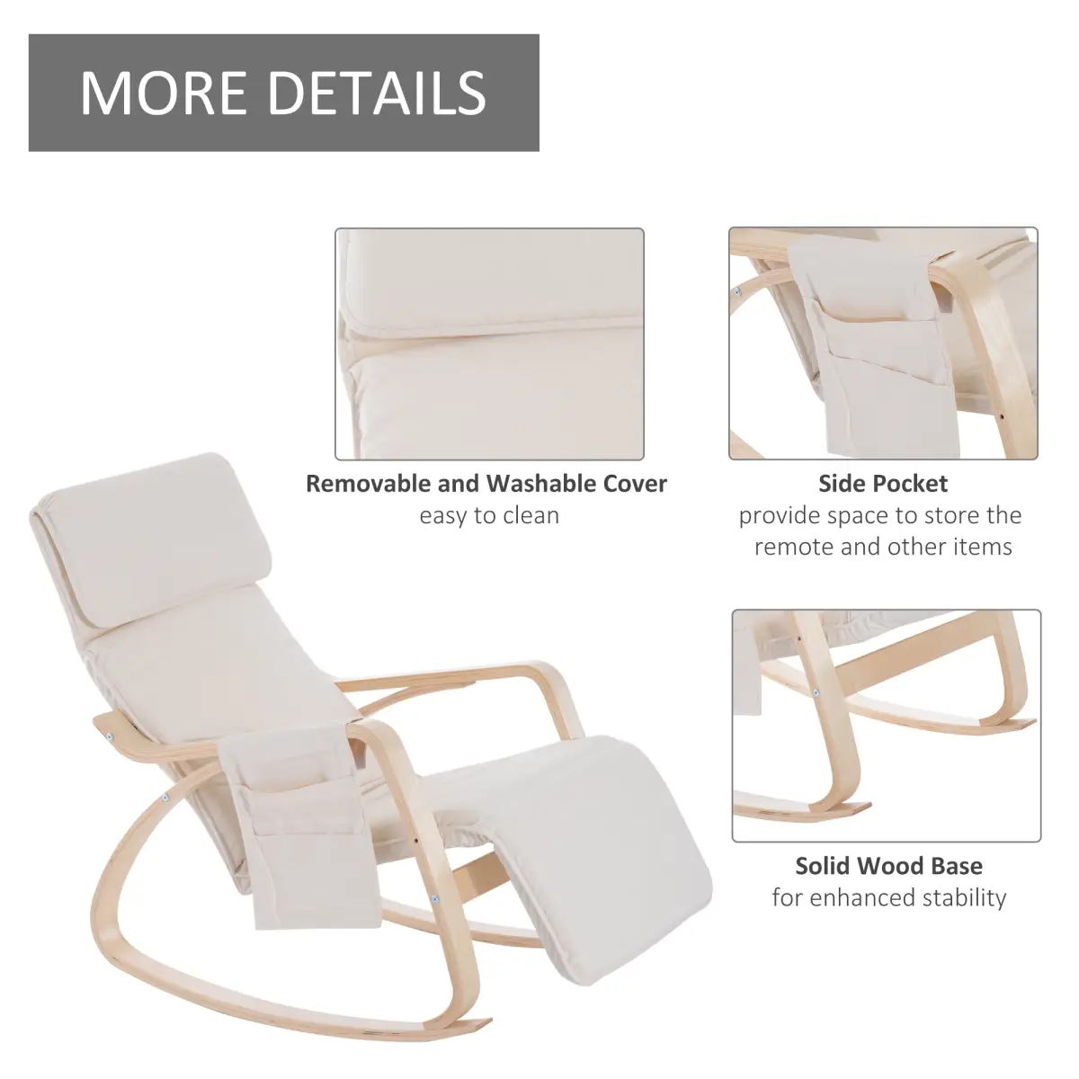 Rocking Chair Recliner Armchair with Adjustable Footrest, Cream White by HOMCOM