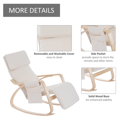 Rocking Chair Recliner Armchair with Adjustable Footrest, Cream White by HOMCOM