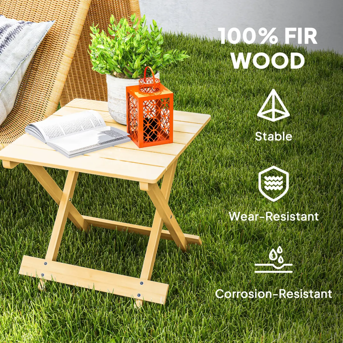 Outsunny Wooden Folding Garden Table, Folding Side Table, Nature Wood Finish by Outsunny