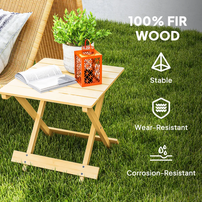 Outsunny Wooden Folding Garden Table, Folding Side Table, Nature Wood Finish by Outsunny