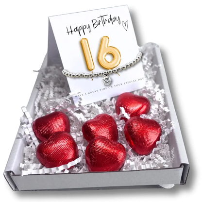 16th Birthday Cubic Zirconia Bracelet & Gold Balloons Mini Hamper by Aye Do Gifts