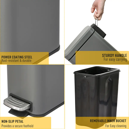 5L Steel Step Trash Can with Quiet-Closed Lid, Silent and Gentle Open, by HOMCOM