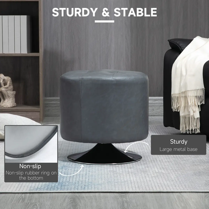 360 Swivel Foot Stool PU Ottoman w/ Thick Padding & Steel Base, Grey by HOMCOM