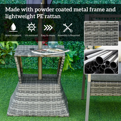 Outsunny Rattan Wicker Tea Coffee Table w/ Umbrella Hole and Storage Space Grey by Outsunny