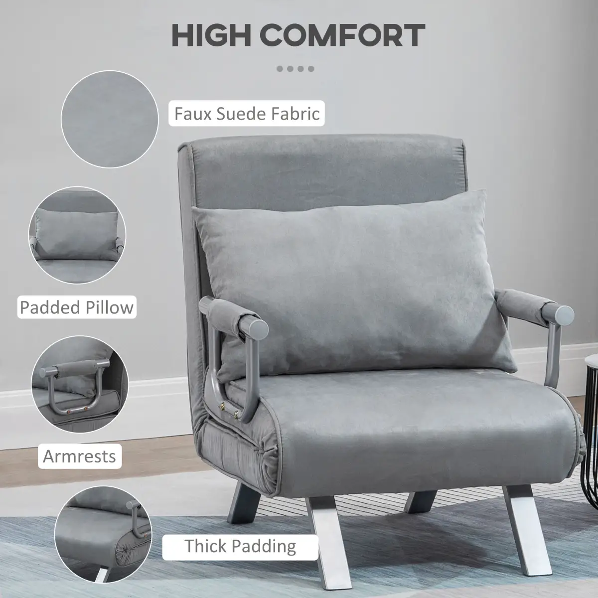 Sofa Bed Foldable Portable Armchair Sleeper Lounge Pillow Light Grey by HOMCOM