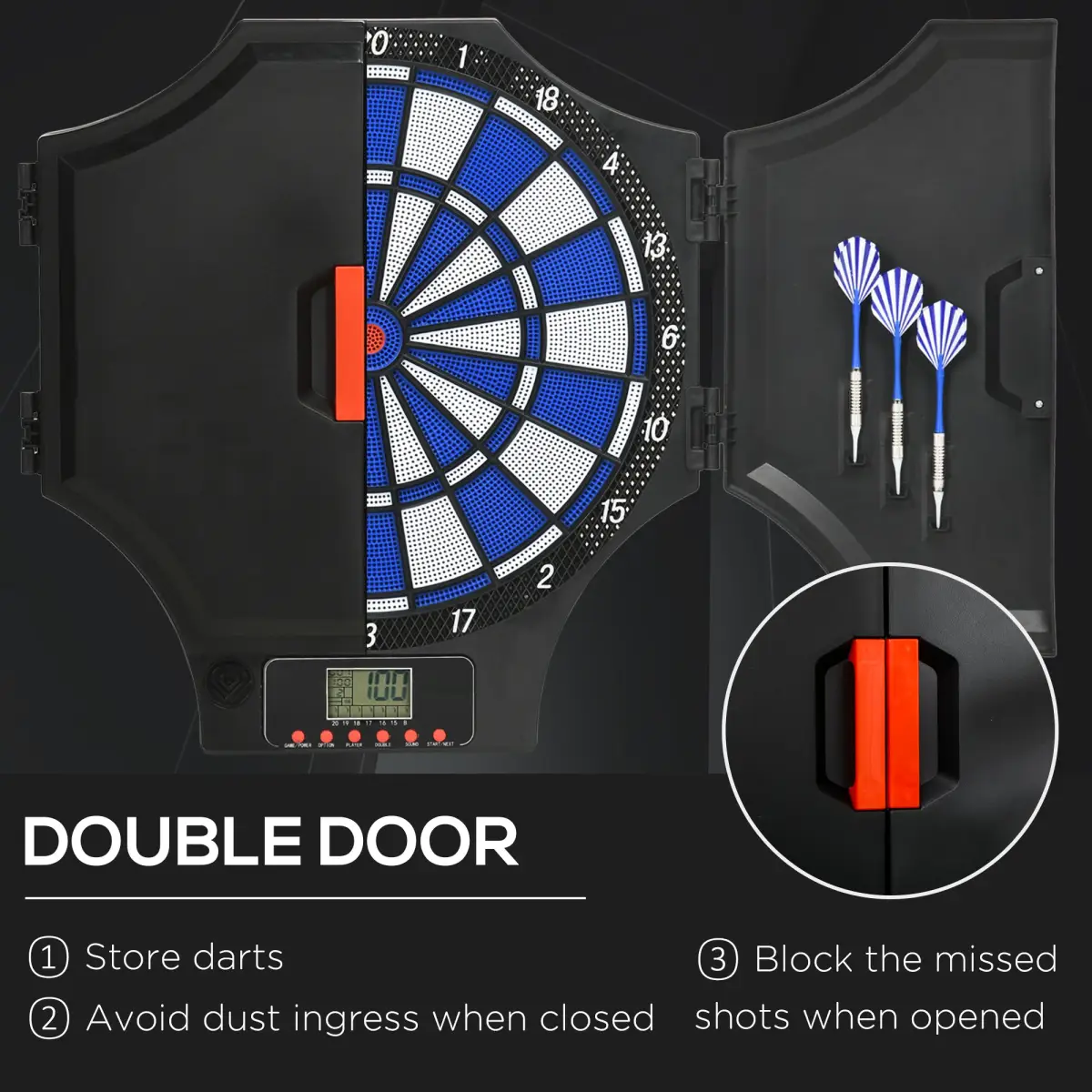 Electronic Dart Board Set with Cabinet, 31 Games, for 8 Players by SPORTNOW