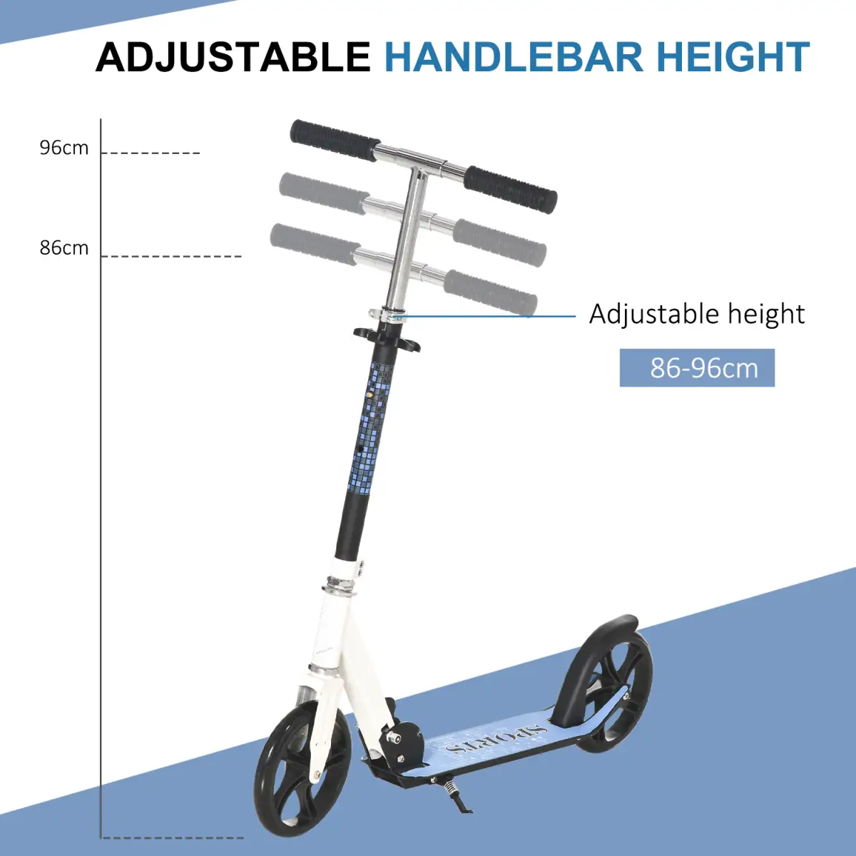 HOMCOM Kick Scooter Commuter Adjustable Height Wheels Foldable Aluminium White by Unbranded