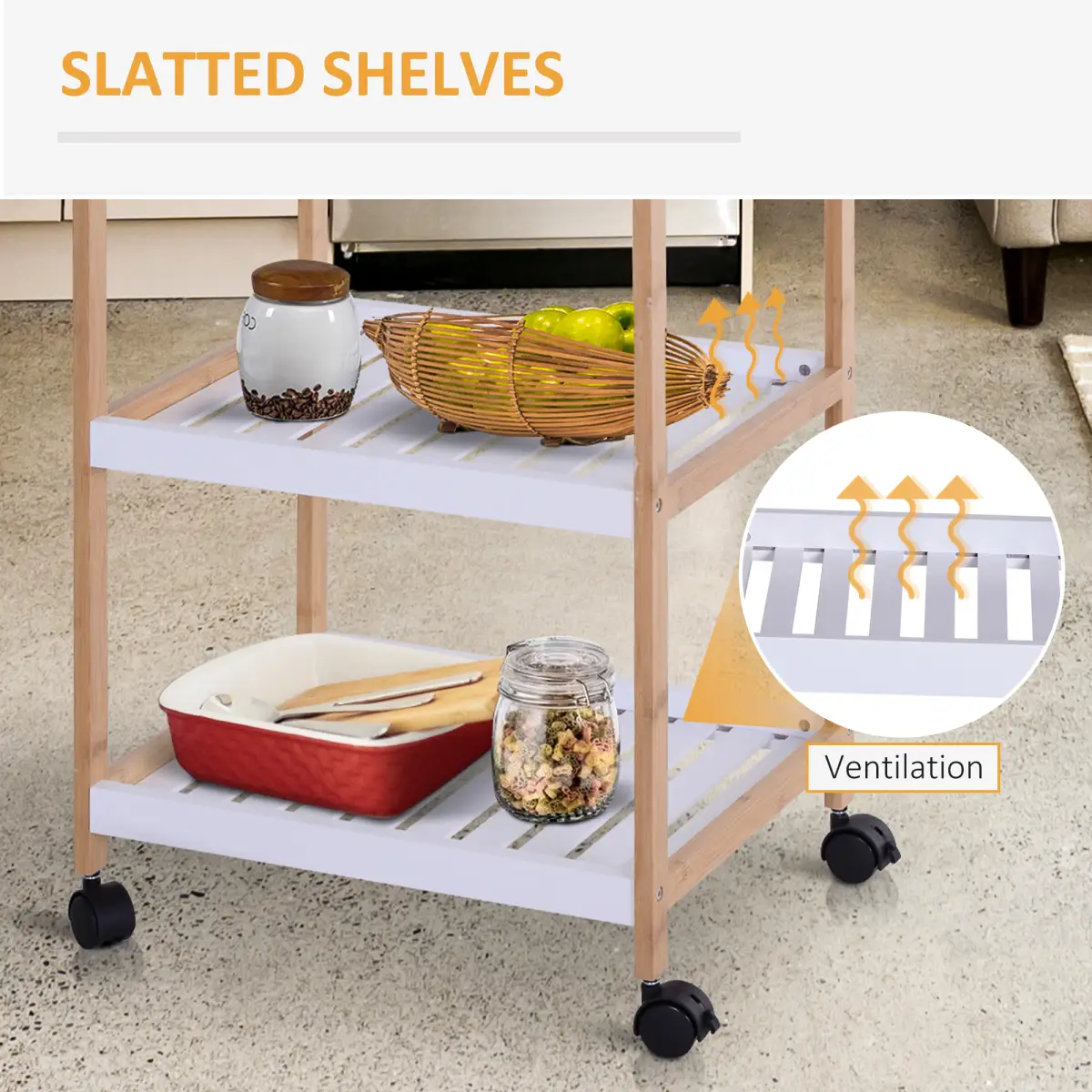 Kitchen Trolley, Bamboo/MDF board, 74.5H cm by HOMCOM