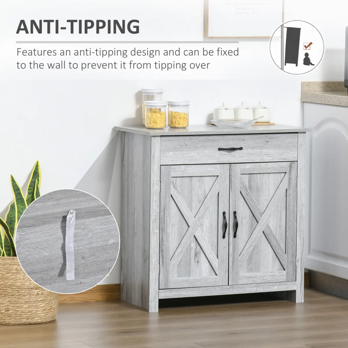 Farmhouse Barn Door Sideboard Buffet Storage Cabinet Coffee Bar Grey Grain by Unbranded