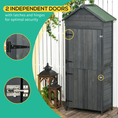Outsunny Wooden Garden Shed Outdoor Shelves Utility Tool Storage Cabinet Grey by Outsunny