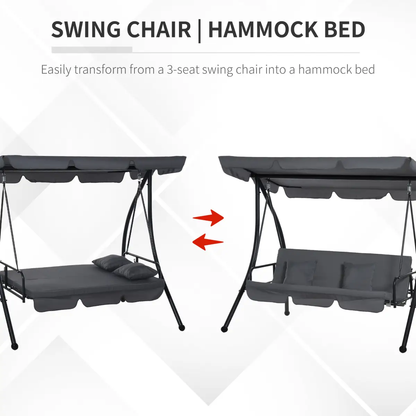 2-in-1 Patio Swing Chair Lounger 3 Seater Hammock Bed Dark Grey Cushion by Outsunny