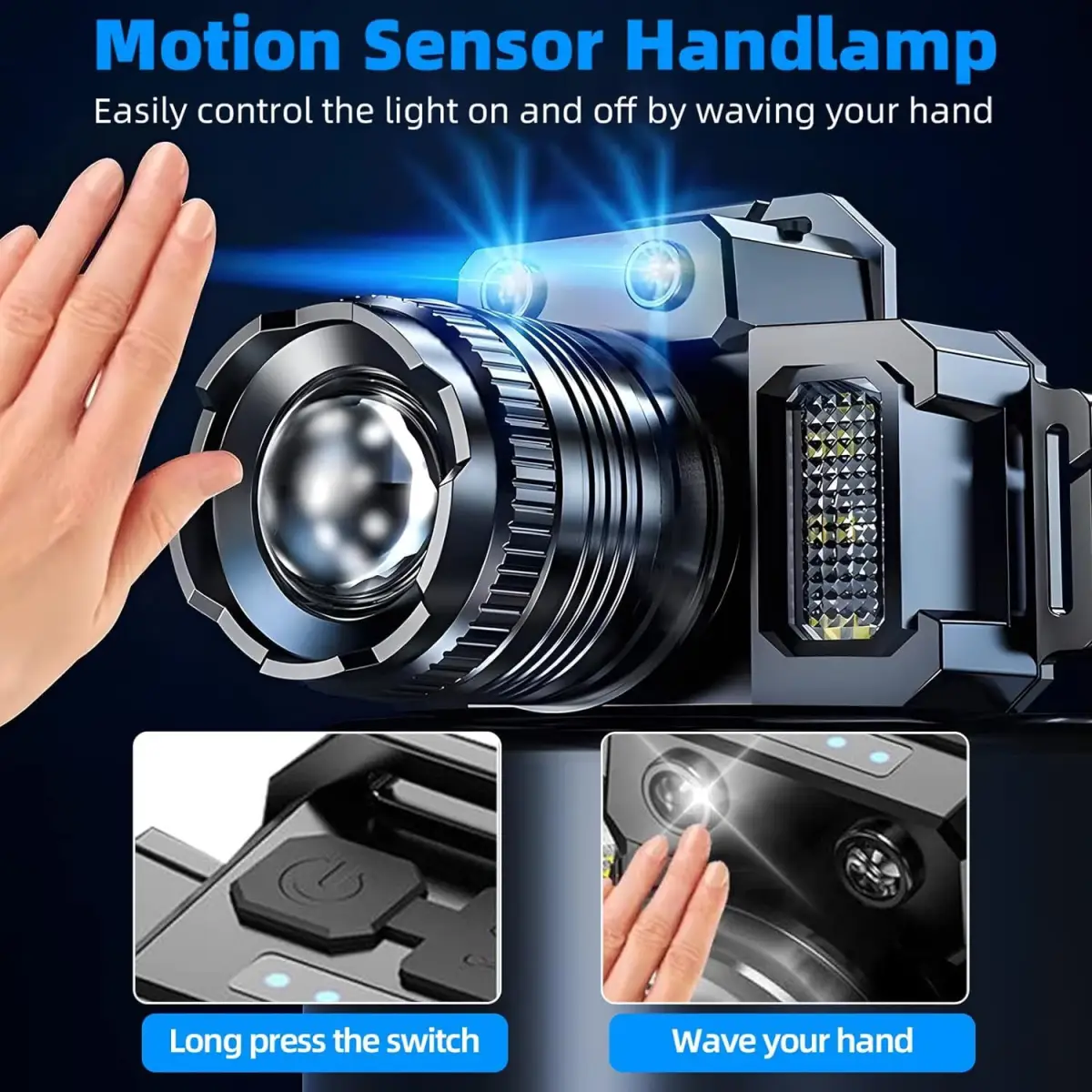 （2 Pack）5-Modes LED Headlamp Motion Sensor Headlamp USB Rechargeable Canping Hiking Headlight by N/A