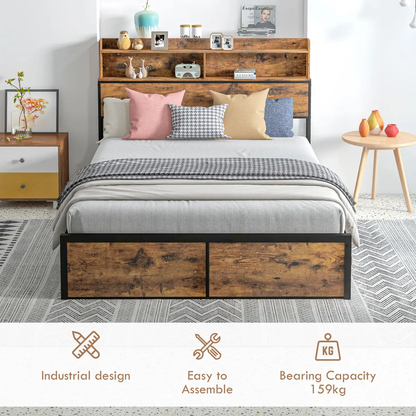 HOMCOM 4.8FT Double Bed Frame with Storage Headboard and Under Bed Storage by HOMCOM