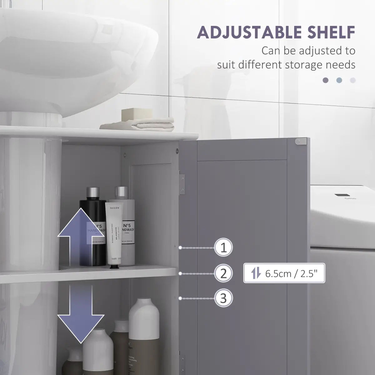 kleankin 60x60cm Under-Sink Storage Cabinet w/ Adjustable Shelf Grey White by Unbranded
