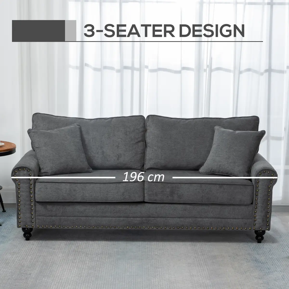 2 Seater Sofas Fabric Sofa with Nailhead Trim Cushions and Throw Pillows Grey by Unbranded