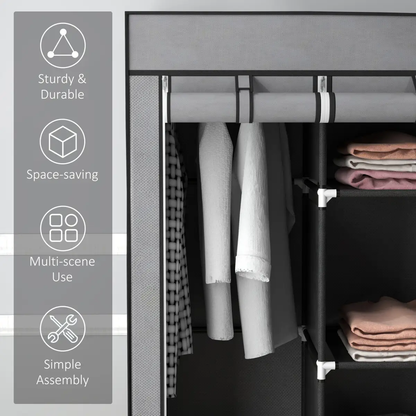 HOMCOM Portable Wardrobe w/ 5 Shelves 3 Fabric Drawers and 2 Hanging Rails Grey by HOMCOM
