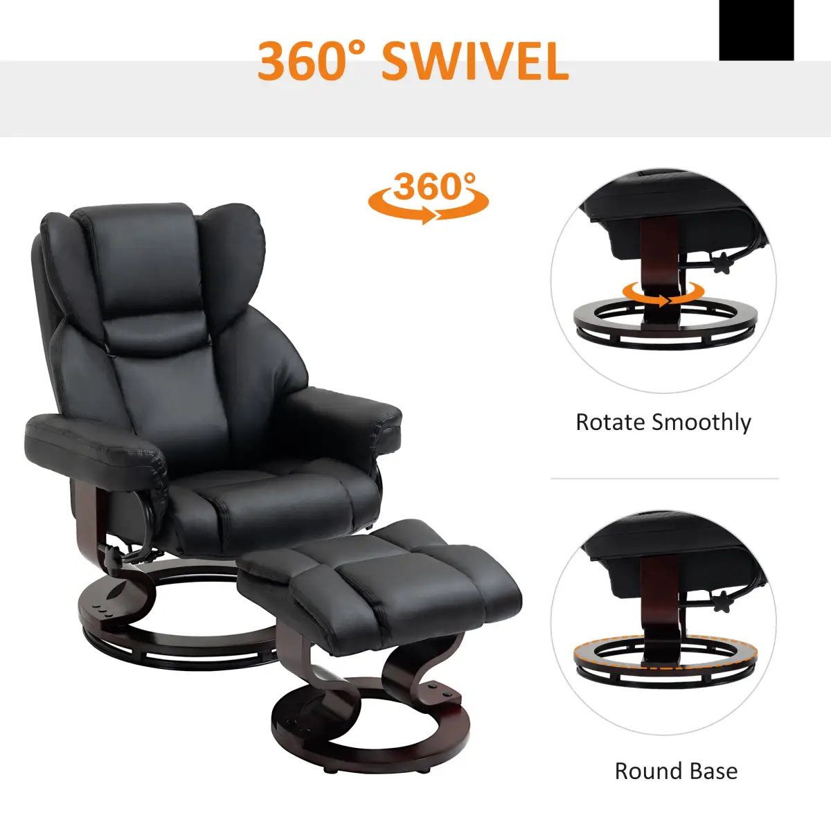 Padded PU Leather Manual Reclining Armchair Sofa Chair w/ Footstool Black by Unbranded