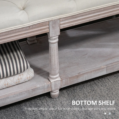 HOMCOM 2-Tier Bed End Bench, Vintage Stool Button Tufted Seat Cream White by Unbranded