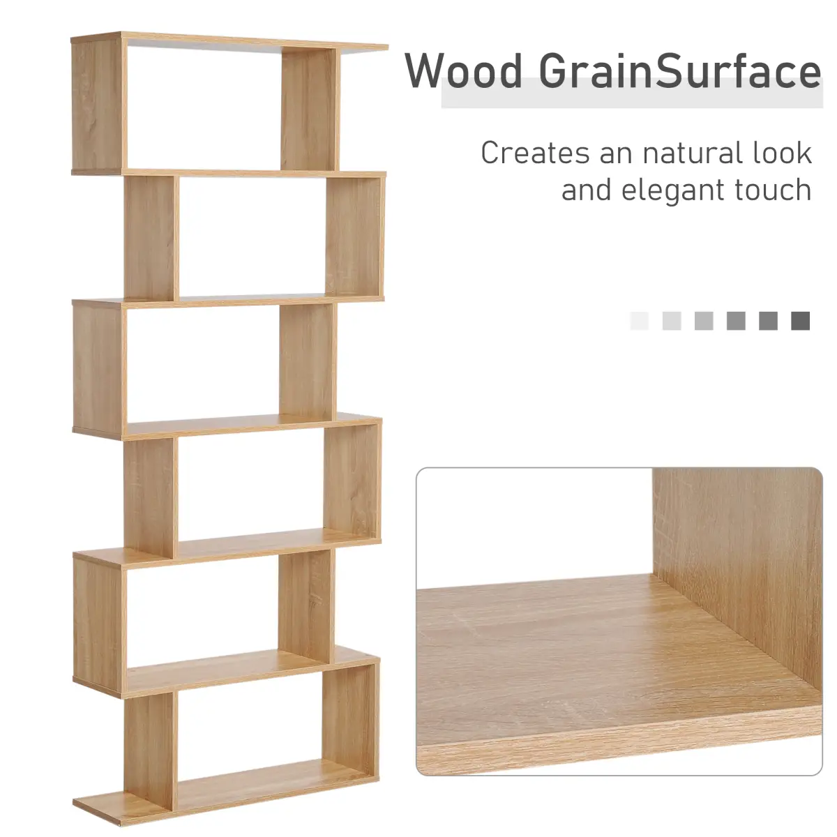 6-Tier Wooden Modern S-Shaped Shelf Storage Unit Home Office Oak Colour by Unbranded
