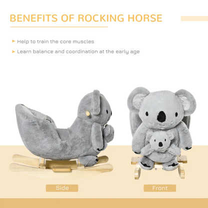Kids Plush Ride-On Rocking Horse Koala-shaped Toy w/ Gloved Doll Grey by HOMCOM