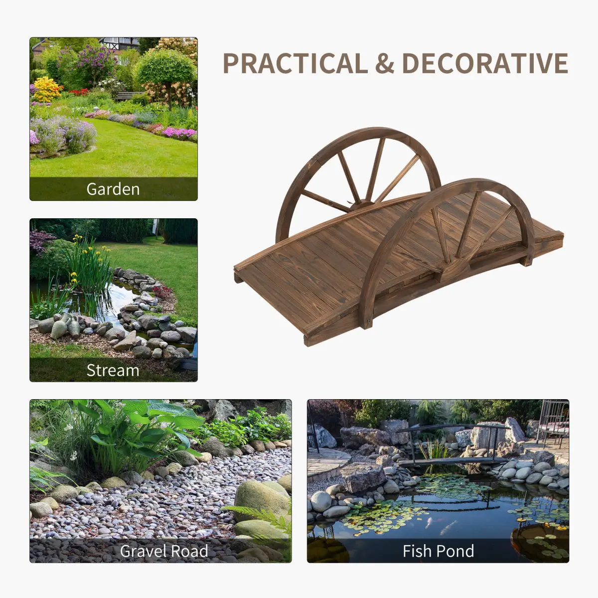 Fir Wood Outdoor Garden Decor Walkway Bridge Brown by Outsunny